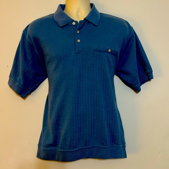 Adolfo size medium cotton, polyester, blue short sleeve polo shirt - Picture 1 of 7